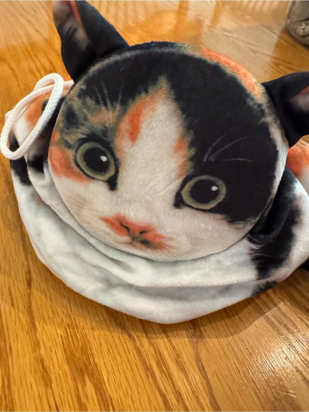 Plush Cat Face Pouch Bag - Black White Orange Calico